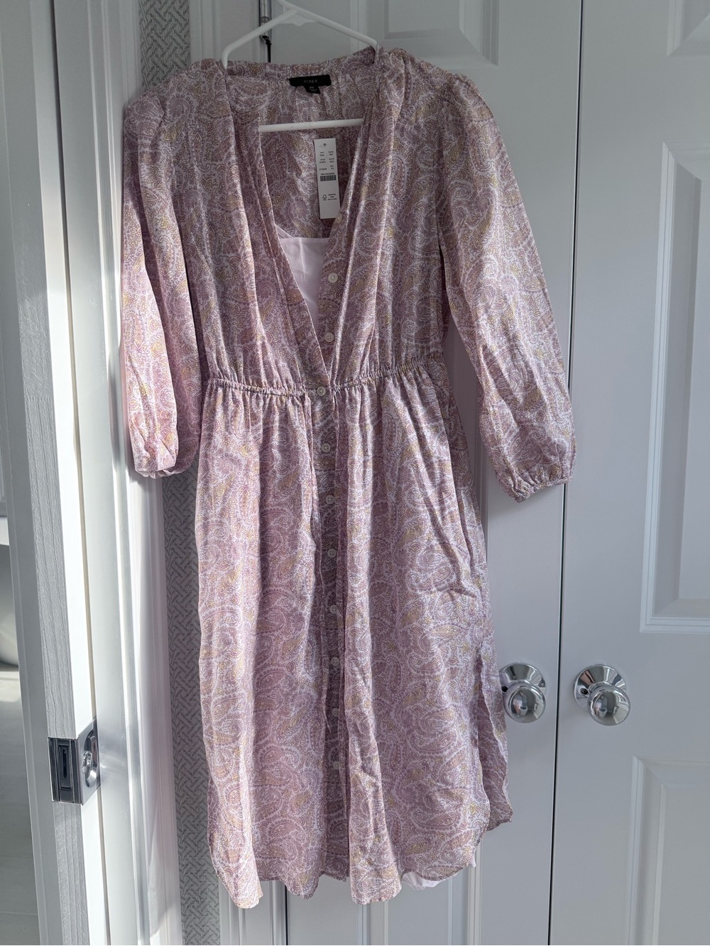J. Crew Light Pink Paisley Button-Front Midi Dress